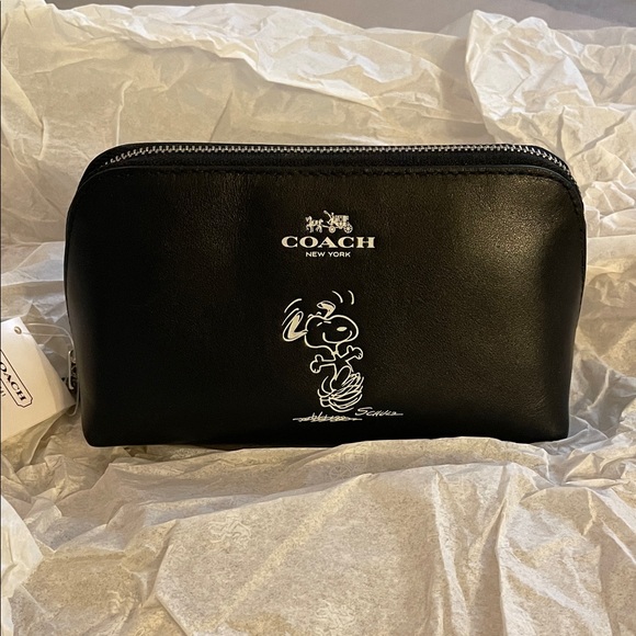 Coach Black Leather Snoopy Pouch Cosmetic Bag - Picture 1 of 4